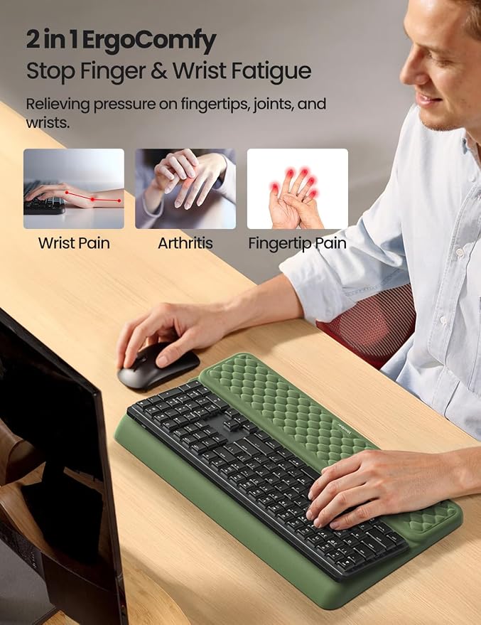 Vaydeer Wrist Rest with Keyboard Stand, Computer Wrist Support Pad, Ergonomic Keyboard Riser Holder Lifter Tray with Wrist Pad, Soft Memory Foam Desk Cushion, Palm Hand Typing for Office Home School - Image 2