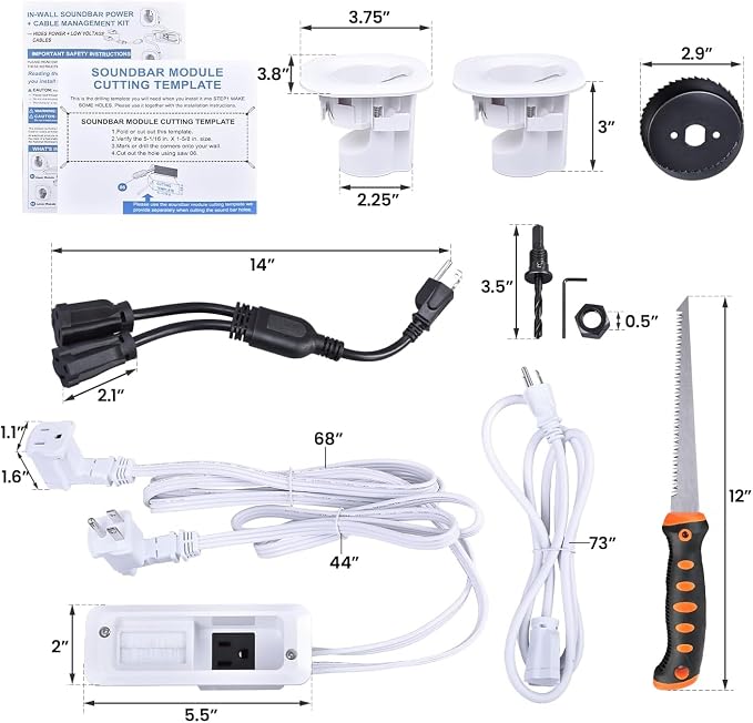 in Wall Cable Management Kit for TV & Soundbar - Cord Hiding for Wall, Hide TV Wires When Mounting, Includes Power & Low Voltage Cable Management, Includes Hole Saw Drill Attachment for Install - Image 8
