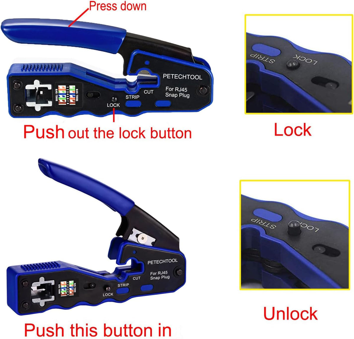 RJ45 Crimp Tool Pass Through Crimper Cutter for Cat6a Cat6 Cat5 Cat5e 8P8C Modular Connector Ethernet Crimper Tool - Image 3