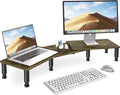 Dual Monitor Stand Riser, Monitor Stand with Adjustable Length and Angle, Wood Monitor Stand for Desk, Monitor Riser for 2 Monitors with Storage Space by 1