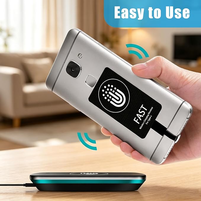 10W Wireless Charging Receiver, Magnetic Type C Adapter for USB Phones | Magnetic 2-in-1 design thin profile. Works with Qi pad. Foldable plug for pocket or bag For home office and travel - Image 7