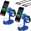 3 in 1 Wireless Charging Station for Apple MagSafe Charger, 15W Fast Magnetic Mag-Safe Charger Stand for iPhone 17 16 15 14 13 12 iWatch AirPods, 2Pack Blue (Adaptor Not Included) by Hevanto