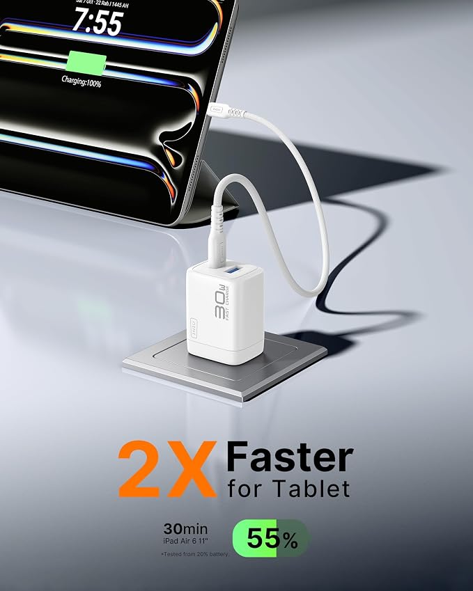 INIU Mini USB C Charger, 30W GaN Fast Charging ETL Certified Wall Adapter Block with Smart Phone Protection, Dual Port with 5ft Type C Cable for iPhone 17 iPad Samsung Google Switch etc [2-Pack White] - Image 2
