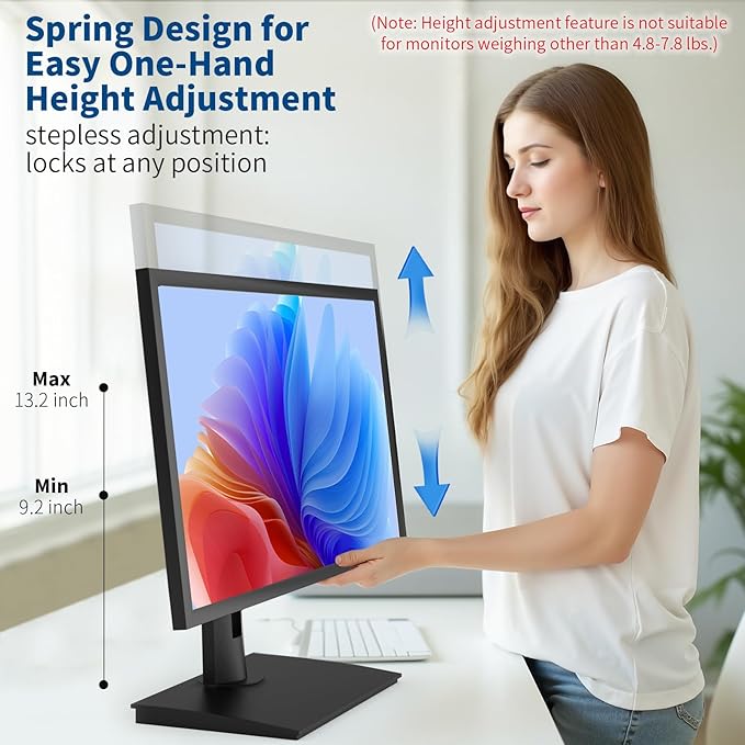 Single Vesa Monitor Stand for Monitor 21″ - 24″ Weight 4.8-7.8 lb | Spring-Adjustable Height, Swivel, Tilt, Rotation, Computer Screens Vesa 75x75/100x100 Monitor Desk Mount for Office Home - Image 4