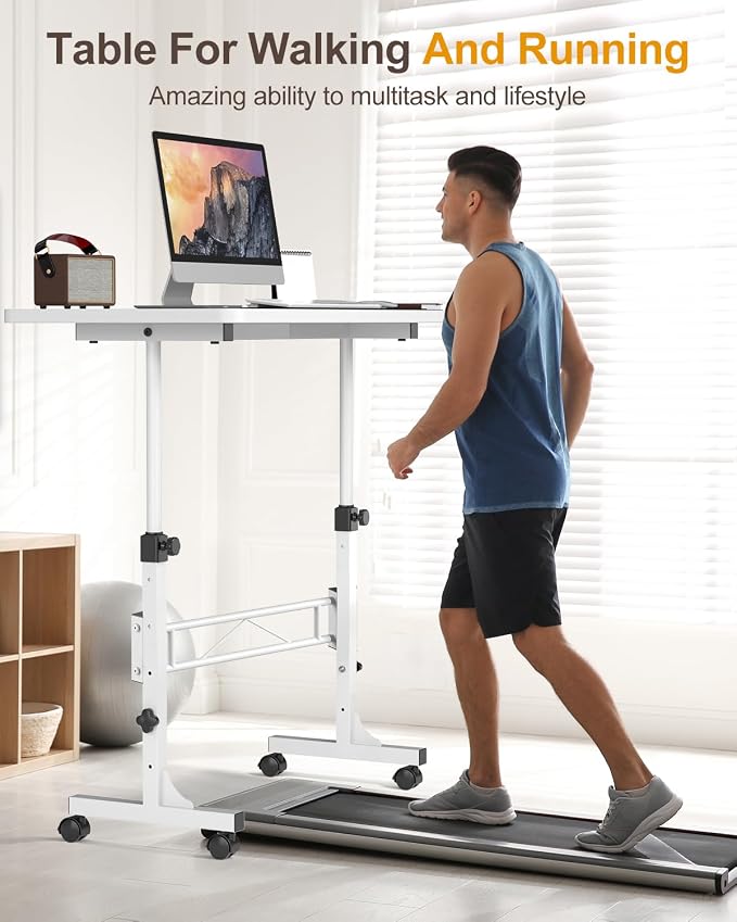 Amztabler Small Standing Desk Adjustable Height, Mobile Stand Up Desk with Wheels, 32 Inch Portable Rolling Desks Conference Room Tables for Walking Pad Treadmill White - Image 7