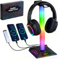 RGB Gaming Headset Stand, LED Headset Holder with 3 Charging Ports (2 USB & 1 Type-C) & 10 Lighting Modes, Headphone Stand Cool Stuff for Boys, Desk PC Gaming Accessories Gifts for Gamers Men Adult by LANVIA