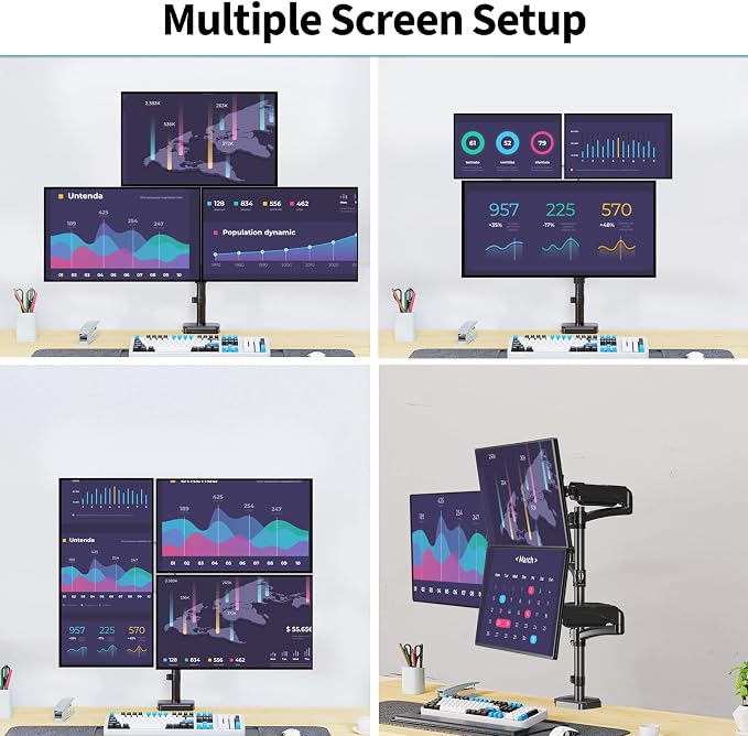 Triple Monitor Mount Fits Max 32" Computer Screen Triple Stand | Holds up to 17.6lbs Each Arm, 3 Monitor Desk Mount, Triple Arm with Tilt Swivel Rotation, VESA Mount 75/100mm - Image 5