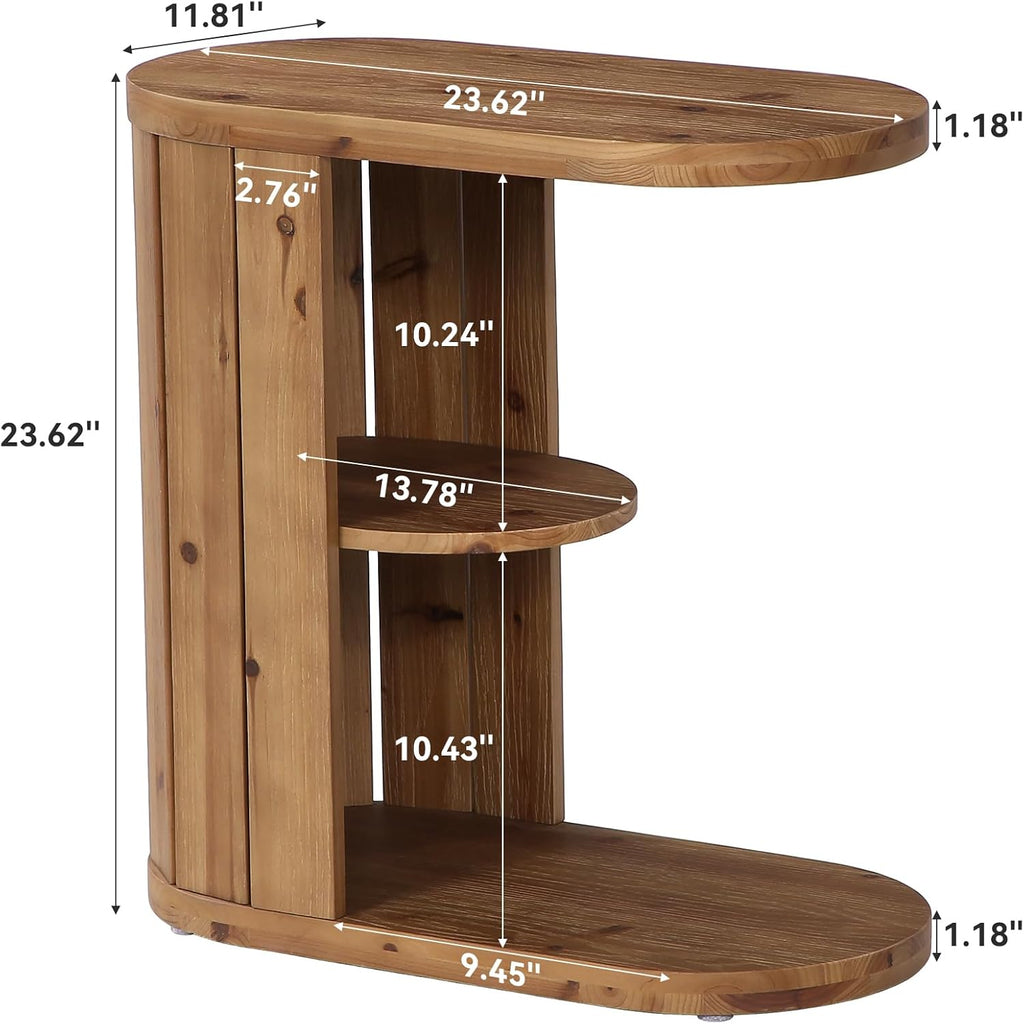 Solid Wood Side Table, C-Shaped Small End Table with Storage - Image 2