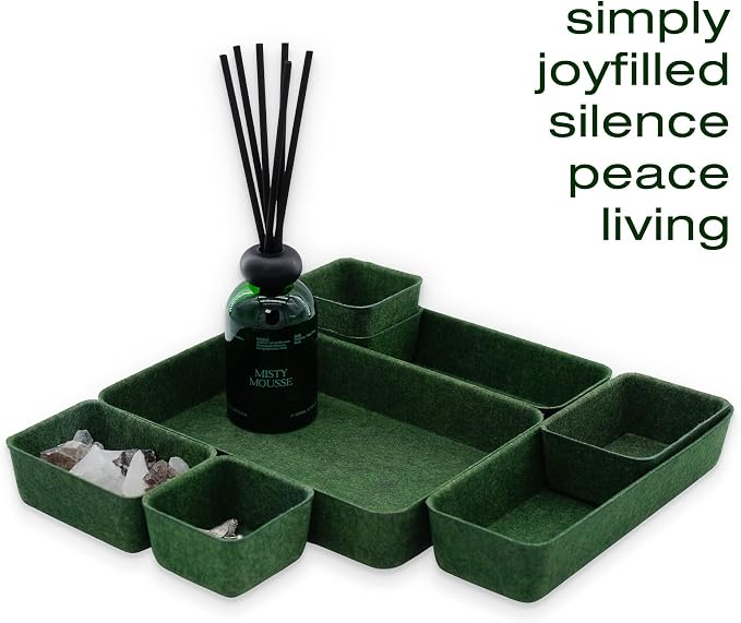 Desk drawer organizer bins shallow trays felt storage desktop box for jewelry watches office supplies makeup small key holder minimalism 8-piece (Forest Green) - Image 6