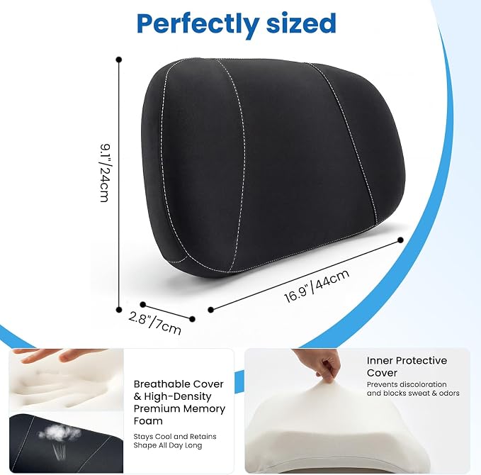 Car Lumbar Support Pillow for Driving, 2-in-1 Seat Cushion | Ergonomic Memory Foam for Driving Comfort, Improves Posture, Breathable Fabric, Fits Cars, Trucks & Office Chairs - Image 3