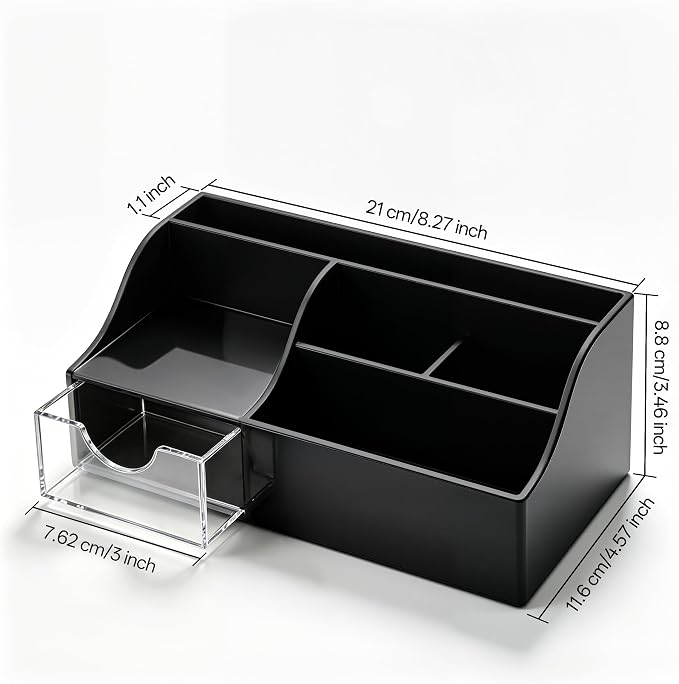 HBlife Acrylic Desk Organizer with Drawer, Pen & Pencil Holder, Multifunctional Desktop Caddy for Office Supply and Organization - Image 2