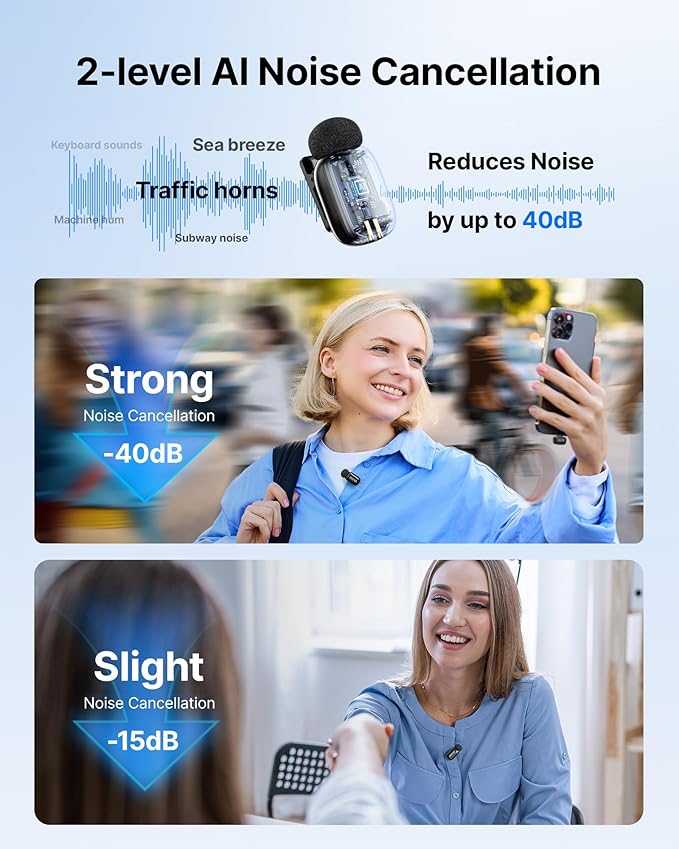 BOYA mini 2 Wireless Lavalier Microphone for iPhone 5-17 & Android Phone | AI Noise Cancellation, 48kHz/24bit, 30H Battery with Charging Case for Video Recording, Vlogging, Live Streaming, Interviews - Image 4