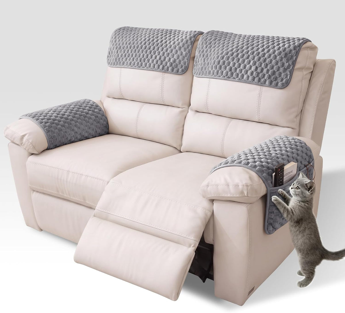 Universal Flannel Recliner & Armchair Covers with Pockets by GOSTADY