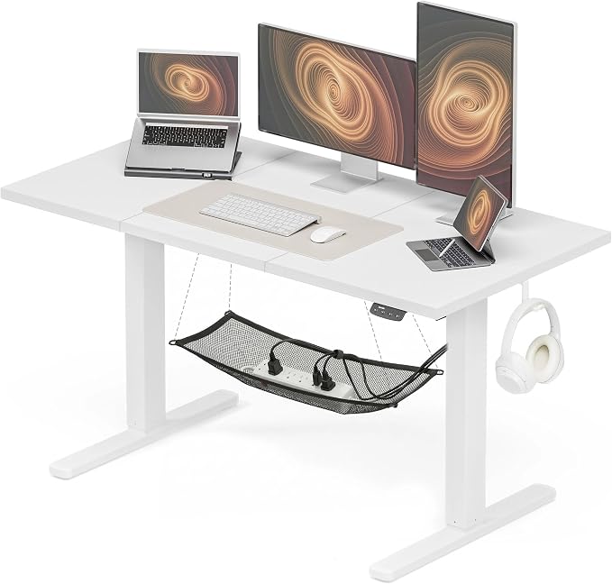 Electric Standing Desk with Cable Management,White Height Adjustable Desk with Memory Presets, Sit Stand Table for Work from Home, Ergonomic Computer Desk,55 x 24 inch by Acrolix
