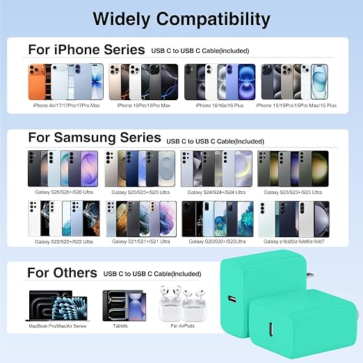 60W USB C Quick Wall Charger Block for Galaxy S26 Android Phones, 3Pack Super Fast Charger Adapter with Bulk 3/6/10FT Long USB C Charging Cable Cords for Samsung Galaxy S26+/S25/S24/S23 Ultra - Image 6
