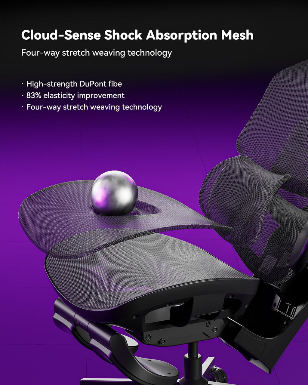 AutoFull G7 Gaming Chair - 3-Zone Lumbar, 22-Point Adjustment, Breathable Mesh, Custom Backplate, 720° Armrests, BIFMA Certified Ergonomic, 140° Recline, IGR Certified, Niko Endorsed - Purple&RGB - Image 9