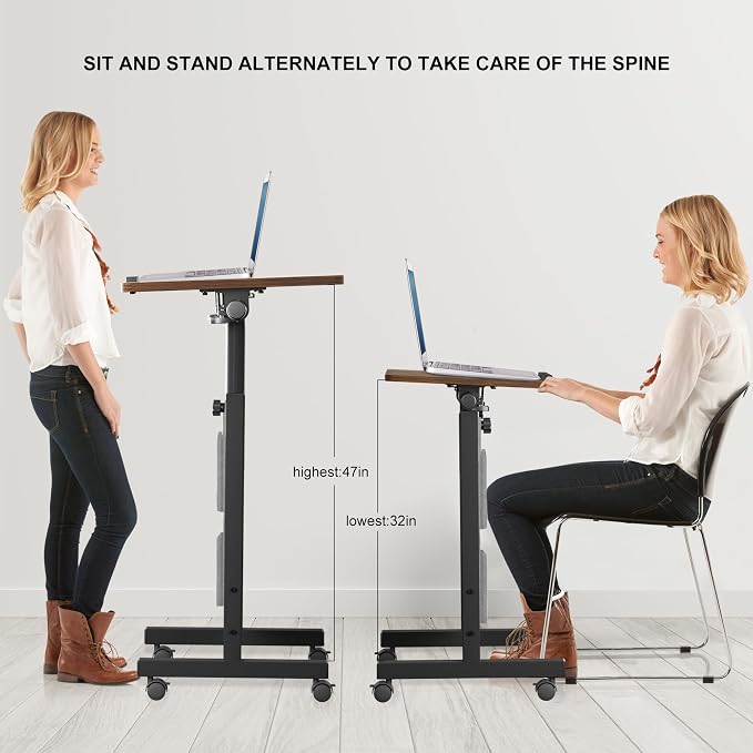 KOUPA Height Adjustable Flip Standing Desk with Wheels and Bag,24Inch | Portable Rolling Mobile Desk , 360° Flip Top, Sturdy Steel Frame, for Home Office, Small Spaces,Height 32"-47" Rustic Brown - Image 7