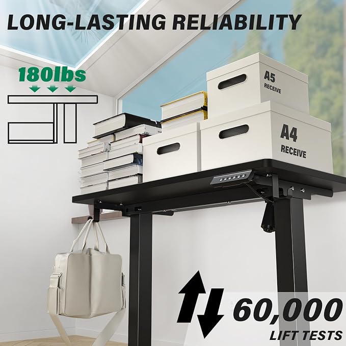 Kingant Standing Desk, 40x24 Inch Electric Height Adjustable Computer Desk | Ergonomic Small Sit Stand Desk Rising Desks for Home Office Stand Up Desk Computer Workstation with Cable Management - Image 5