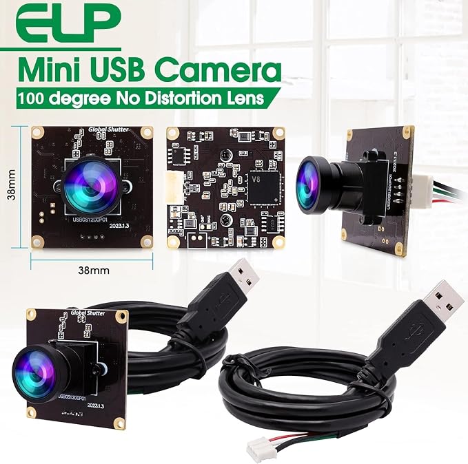ELP Global Shutter USB Camera Module High Speed with Wide Angle Lens for Computer 1080P Mini UVC USB2.0 Webcam Board High Frame 90fps PC Camera for Laptop (100° no Distortion Lens) - Image 6