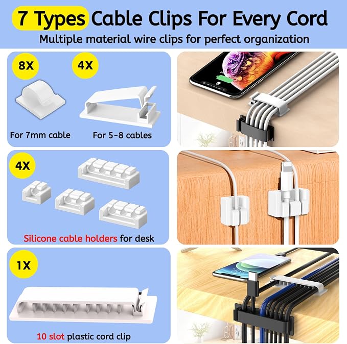 [261Pcs] Cable Management Kit, Cord Organizer, Complete Desk Cable Management Solution to Keep Desk Clean, Cable Organizer Accessories for Home Office Essentials, White - Image 2