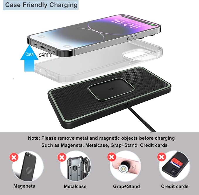 Wireless Charger Car Charging pad,SANMIDO Fast Wireless Phone Charger Cell Phone Non Slip Cordless Charging mat Compatible with iPhone 11/12/12/14/15 Galaxy S21/S22/S23/24 NOTE10 (C1P) - Image 5