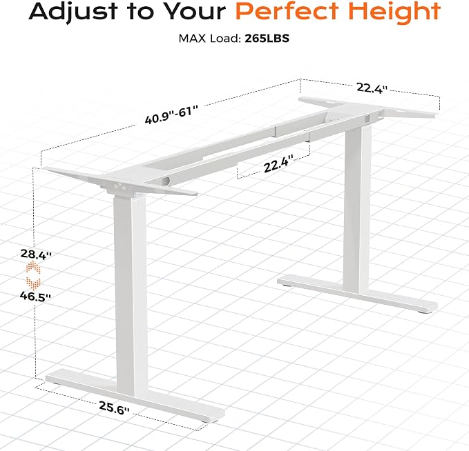 Huuger Dual Motor Electric Standing Desk Frame, Sit Stand up Desk Leg for 47.2” to 86.6” Desktop, Computer Desk Leg with Cable Tray, 3 Memory Height Presets, 2 Hooks, White Frame Only - Image 2