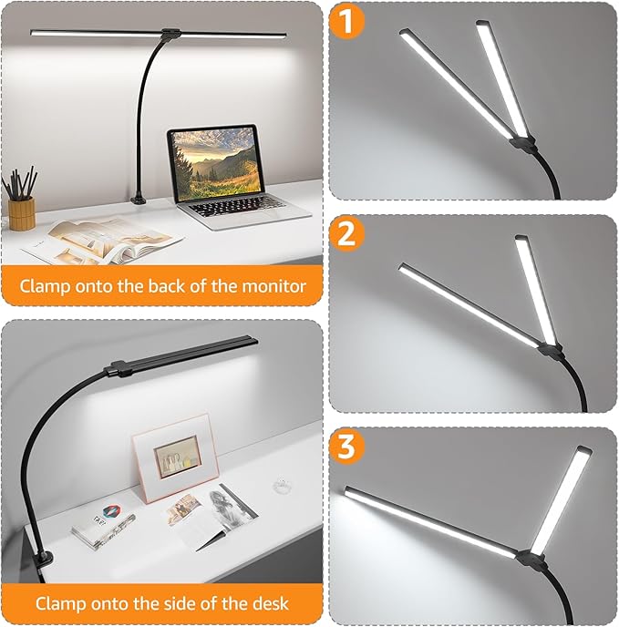 ShineTech LED Desk Lamp for Home Office, Ultra Bright Clamp Light with Flexible Gooseneck, 25 Lighting Modes, Eye-Caring Architect Lamp for Dual Monitors, Reading & Gaming Setup - Image 6
