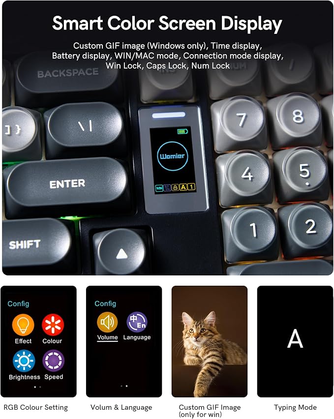 Keymatic Foundation Mechanical Keyboard,98% Pink Creamy Keyboard Gaming Keyboard,3 Mode with Multimedia Screen,RGB Backlit,Jelly MOA Profile keycaps for Win/Mac,Grey - Image 3