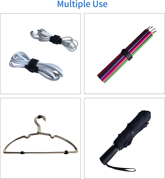 6 Inches 60 PCS Black Reusable Cable Ties,Multi-purpose Adjustable Cord Straps,Cable Organizer,Cord Wrap and Hook Loop Cords Management,Adjustable Cord Ties - Image 4