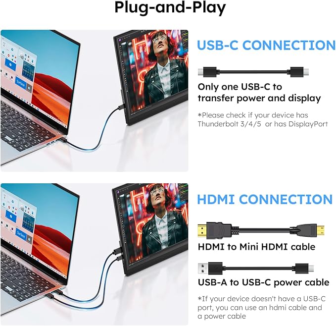 Portable Monitor for Laptop FHD 15.6" 1080P Ultra-Slim USB-C&HDMI | External Second Screen for Laptop Travel Monitor, Dual Speaker-Screen Extender for PC/Mac/Phone/PS4/5/Xbox/Switch-VESA*2 - Image 4
