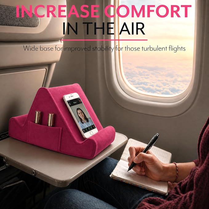 Brookstone Tablet Lap Cushion - Tablet/Phone/Ebook Holder for Bed, Flights, and Travel, Memory Foam Lap Desk for Reading and Hands Free Viewing, Compatible iPad and Kindle Accessories, Pink - Image 3