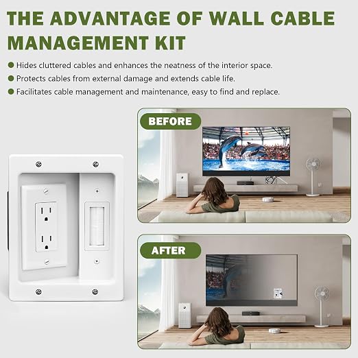 Wall Cable Concealer Management Box Recessed Outlet Wall Mount Behind TV | Cable Management Recessed Outlet Kit in Wall TV Connection Kit Hides Power Cables & Low Voltage Wires Fits All Plugs - Image 5