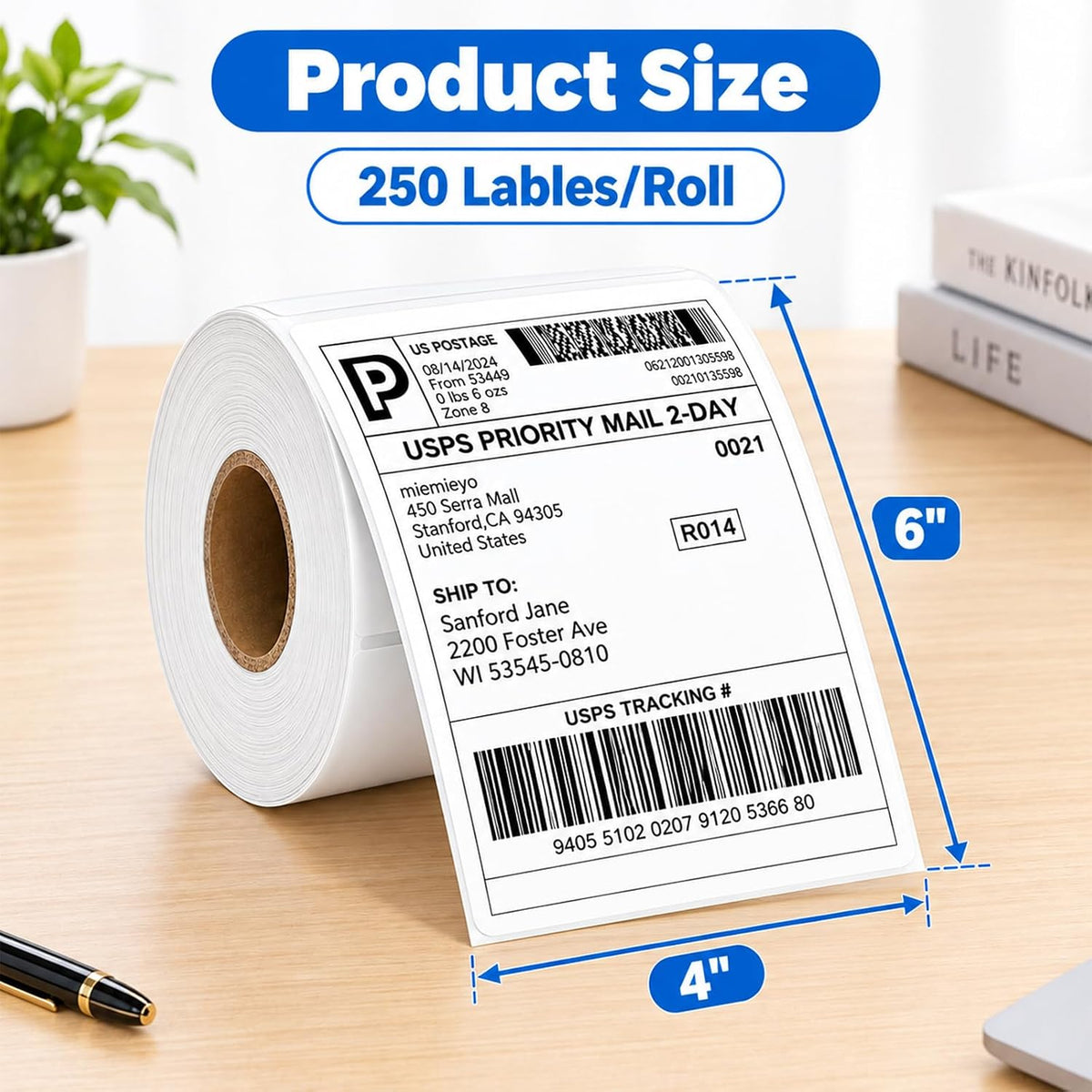 4x6 Thermal Printer Label, 250 Labels/Roll Thermal Shipping Label, 2 Roll - Image 2