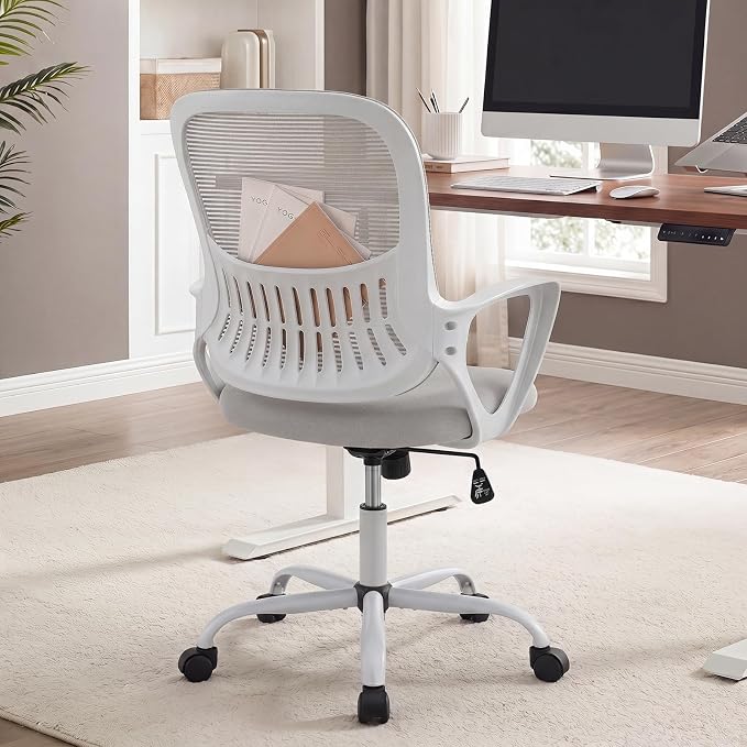 Home Office Desk Chair, Lumbar Support, Mesh Back Computer Chair | Height Adjustable, Mesh Mid-Back, Ergonomic Task Gaming Chair with 360° Swivel Wheels, Lumbar Support, Grey by HAPPYMONTLLC