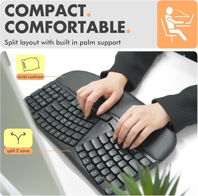 X9 Performance Wireless Mechanical Ergonomic Keyboard - (BT + 2.4G + Wired) - Wireless Mechanical Split Ergonomic Keyboard - Built-in Wrist Cushion, Pink Switch, Backlit, Rechargeable - for PC/Mac - Image 2