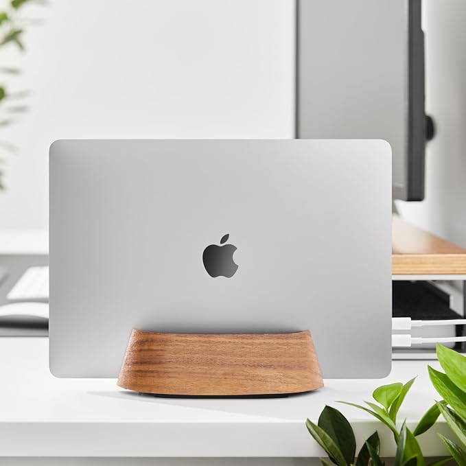HumanCentric Vertical Laptop Stand in Black Walnut Wood, Adjustable | Upright Adjustable Holder & Dock, Fits MacBook Pro & Laptops .5" to 1.5", Clamshell Compatible, Laptop Vertical Stand - Image 3