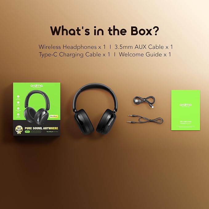 Oraimo Bluetooth Headphones Active Noise Cancelling, 65H Playtime, 3 EQ Modes, Deep Bass, Bluetooth 5.4, Wireless Over-Ear Headphones with Microphone for Office Travel, Black | 360 Spatial Sound & Deep Bass, Waterproof ENC Dual-Mic Clear Calls, Bluetoo... - Image 8