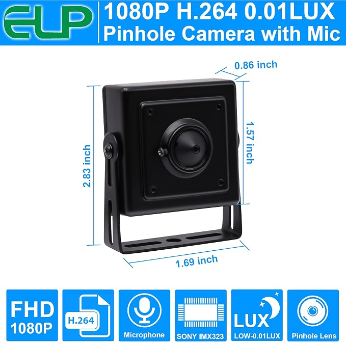 ELP Sony IMX323 Sensor Mini Pinhole Low Light USB Camera with Metal Case 0.01Lux H.264 UVC USB2.0 Video Webcam Home Surveillance Baby Camera for PC, Computer, Laptop, Raspberry Pi - Image 2