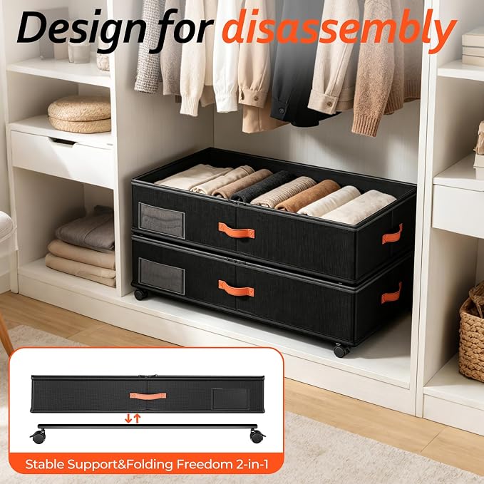 Scilulu Under Bed Storage with Wheels 4-Pack, 66L, 30" L x 16.2" W x 7.5" H | Rolling under bed drawers with sturdy frame, clear lids; underbed containers store clothes, shoes, blankets, toys & holiday - Image 7