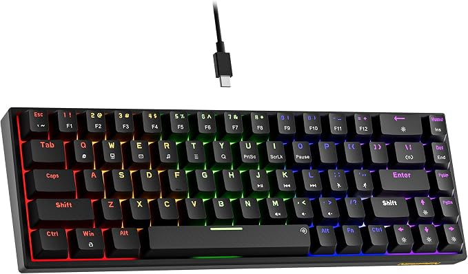 Newmen GM682 Wired Mechanical Keyboard,60% Percent Gaming Keyboard | Wired Mechanical Keyboard,60% Percent Gaming Keyboard,LED Backlit,Compact,USB C,Custom,Ergonomic,Mini,PC,Black,Red Switch by NEWMEN