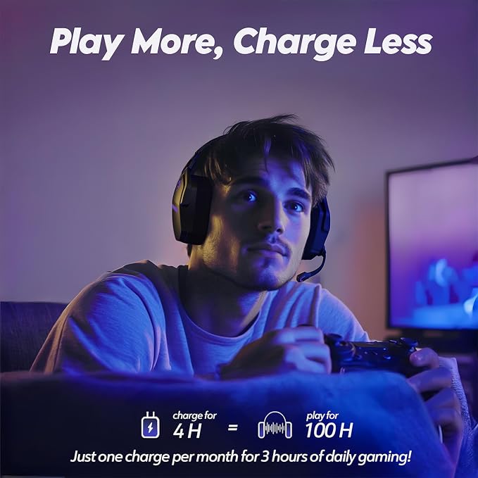 NUBWO Wireless Gaming Headset with Mic for Ps5 Ps4 PC, Zero Interference, 100-Hour Battery All-Day Play, 23ms Sync​ for Fortnite & Call of Duty/FPS Gamers, Triple Mode All Devices Compatible - Purple - Image 6