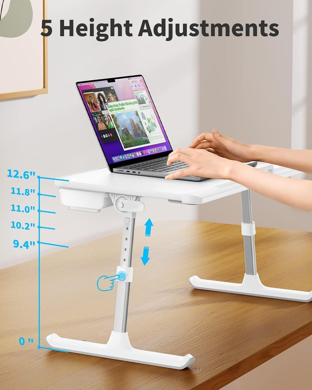 SAIJI Laptop Bed Tray Table, Adjustable PVC Leather Laptop Bed Table, Portable Standing Desk with Storage Drawer, Foldable Lap Tablet Table for Sofa Couch Floor (Large,White) - Image 4