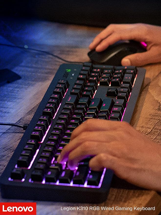 Lenovo Legion K310 RGB Wired Gaming Keyboard - Ultra-Fast Reaction Time with Tactile Keys, Quiet Key Membrane Switches, Silent Operation, RGB Illumination - Water Resistant & Compact Design - Image 5