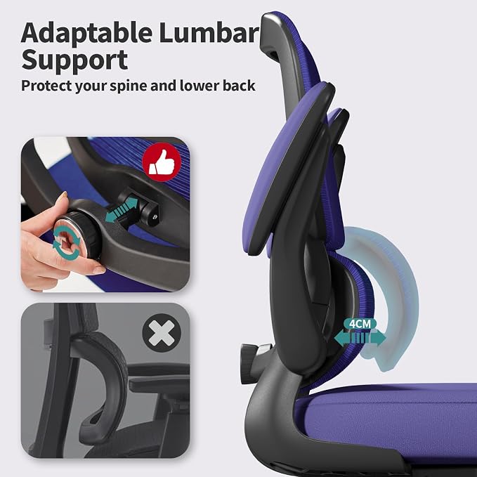 TRALT Office Chair - Ergonomic Desk Chair with Adjustable Lumbar Support, Mesh Computer Chair, Executive Chair for Home Office Comfortable Lumbar Support (1, Purple) - Image 4