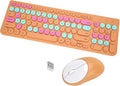 Wireless Keyboard and Mouse Combo, Retro Typewriter Keyboard with Round Keycaps, 2.4GHz USB Cute Wireless Keyboard Mouse for Computer, Desktop, Laptop and Computer (Orange Colorful) by GUKJOB