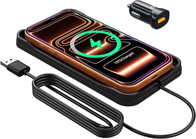 Wireless Car Charger Pad for iPhone 17/16/15/14/13/12 Pro & Samsung, Non Slip Wireless Charging Pad for Car Dashboard Console, USB A Phone Charger for Vehicle Commute Travel, Fits Small Phones - Image 8