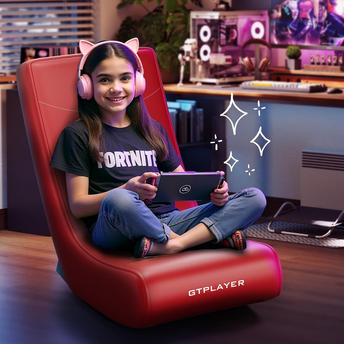 GTPLAYER Gaming Floor Rocking Chair – Rocker Floor Game Chair with Angle Limiter, Stylish Patterned Design, Comfortable Video Game Seat, Red Rugby Boy Pattern - Image 2