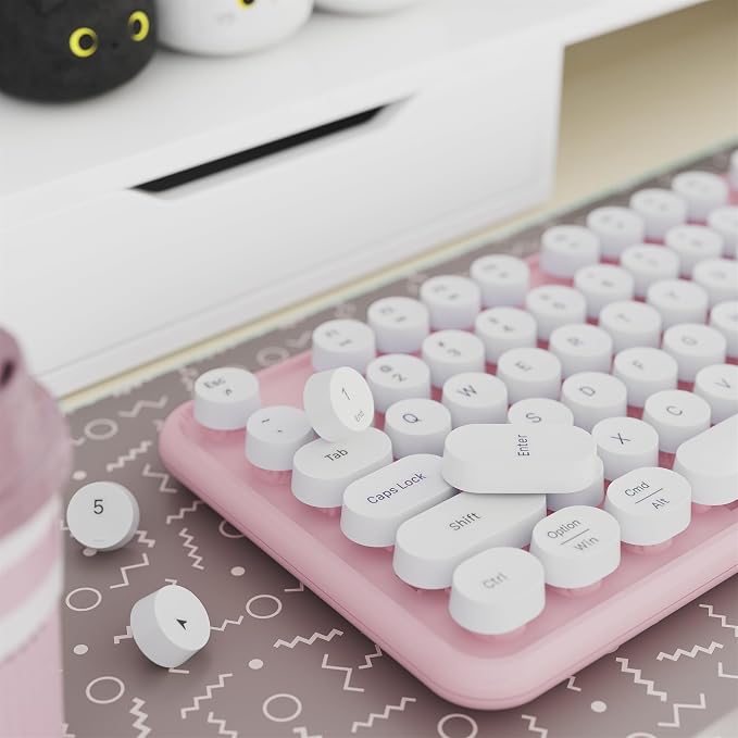 Colorful Wireless Keyboard and Mouse Combo Pink White | Full-Sized Office Keyboard with Typewriter Flexible Keys, 2.4GHz Dropout-Free Connection, Optical Mouse for PC Laptop - Image 3