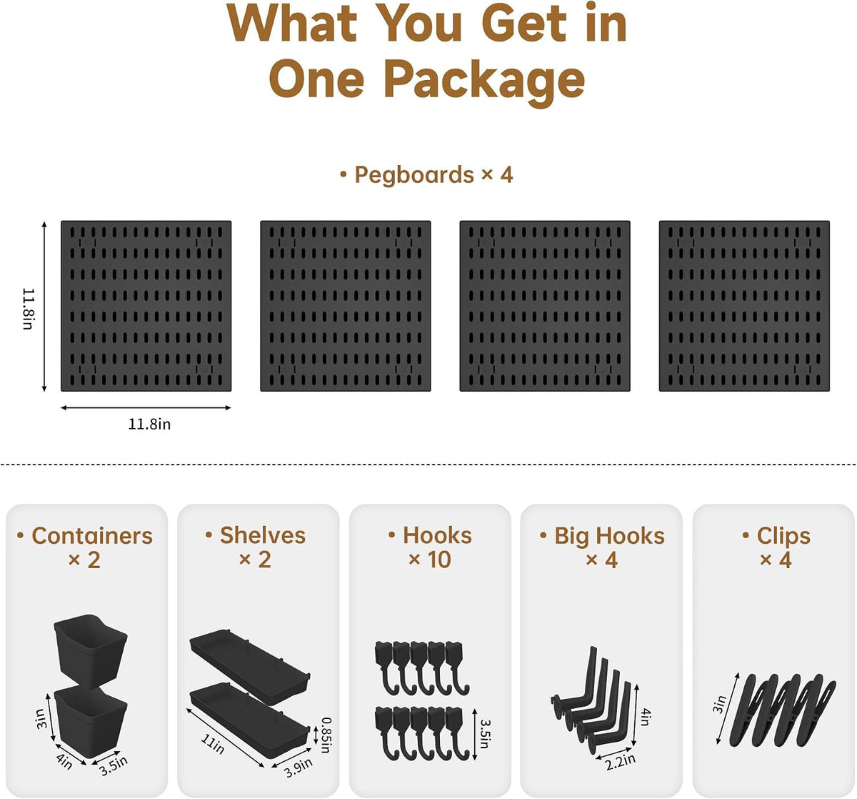 4 Pack Black Pegboard Panels Kit Wall Organizer and 22 Accessories - Image 3