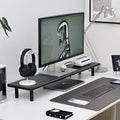 Bamboo Dual Monitor Stand Riser, Black Desk Shelf with Storage | 39.37-Inch Wide, 3.5-Inch Clearance, Fits Keyboards, Soundbars and Two 24-Inch Monitors for Home Office by Rocdeer